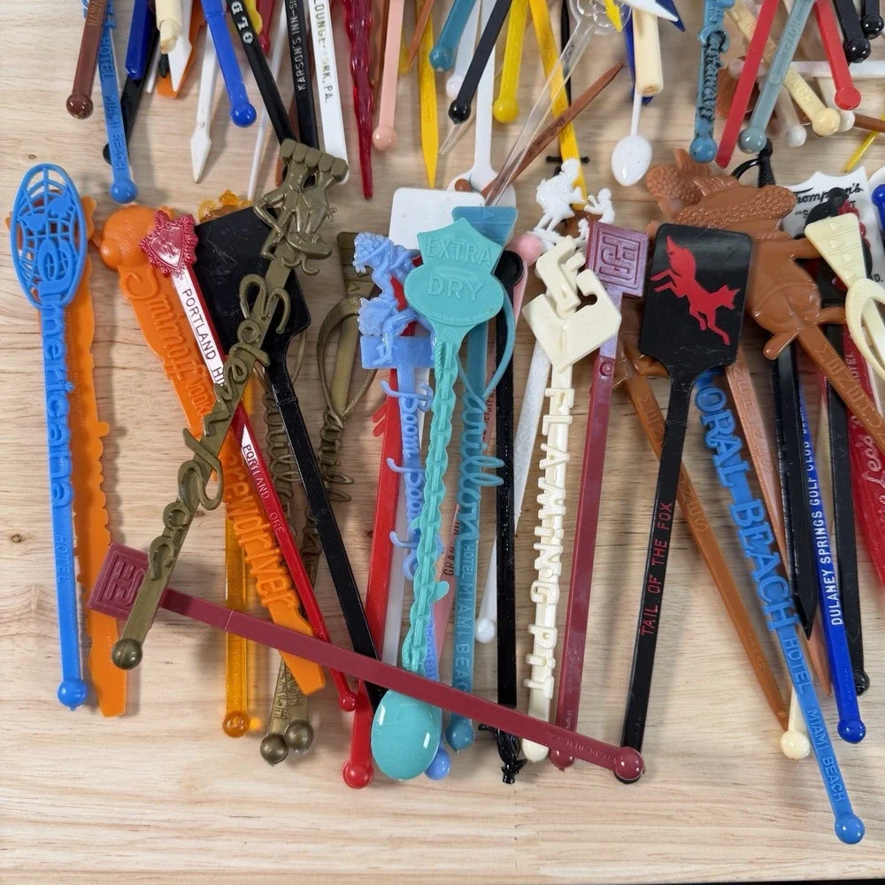 Vintage Swizzle Sticks Drink Stirrer Lot 160+ Rare MCM Trader Vic Americana Boom